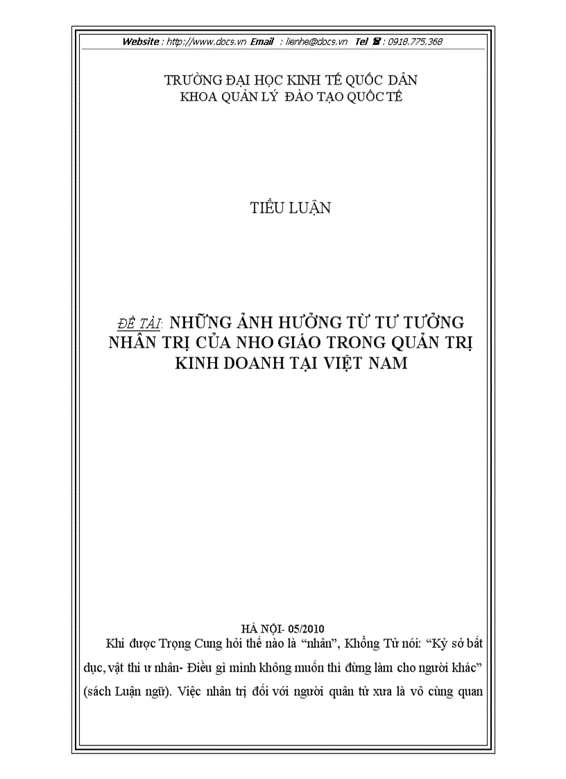 Những ảnh hưởng từ tư tưởng nhân trị của nho giáo trong quản trị kinh doanh tại việt nam