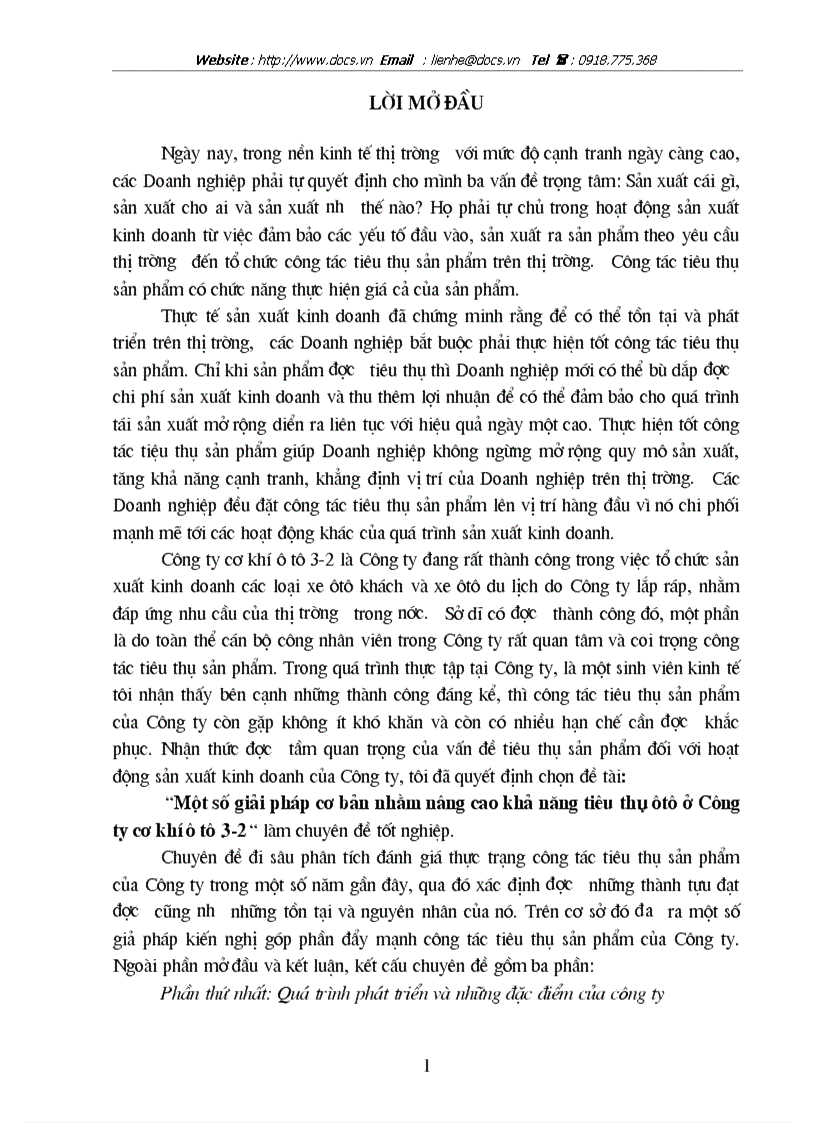 Một số giải pháp cơ bản nhằm nâng cao khả năng tiêu thụ ôtô ở Công ty cơ khí ô tô 3 2
