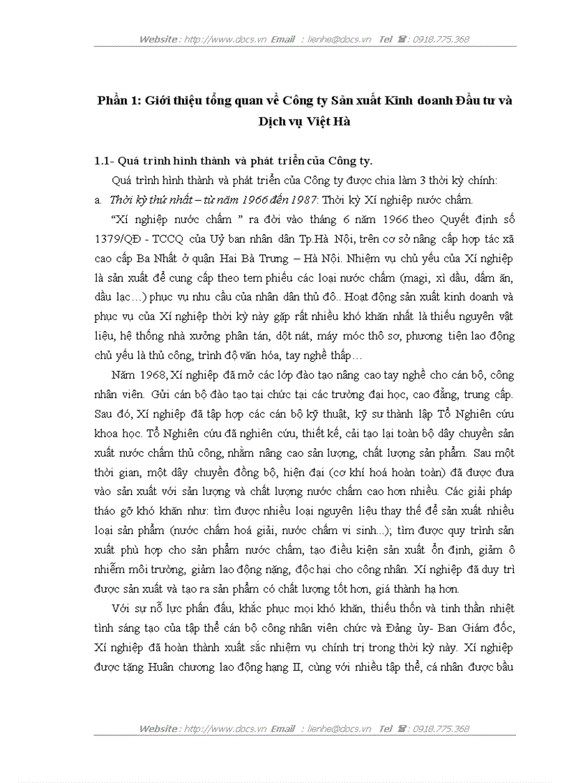 Giới thiệu tổng quan về Công ty Sản xuất Kinh doanh Đầu tư và Dịch vụ Việt Hà