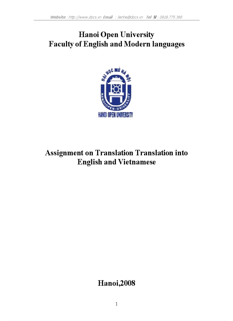 Assignment on Translation into English and Vietnamese lt Eng gt