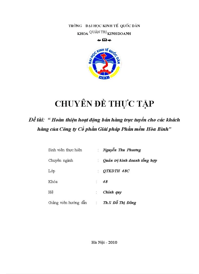 Hoàn thiện hoạt động bán hàng trực tuyến cho các khách hàng của Công ty Cổ phần Giải pháp Phần mềm Hòa Bình