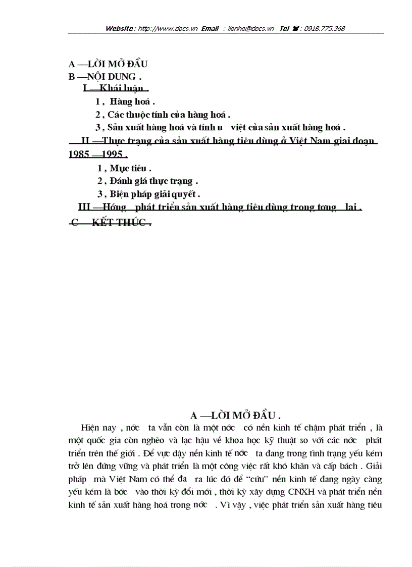 Thực trạng của vấn đề sản xuất hàng tiêu dùng ở Việt Nam giai đoạn 1985 1995