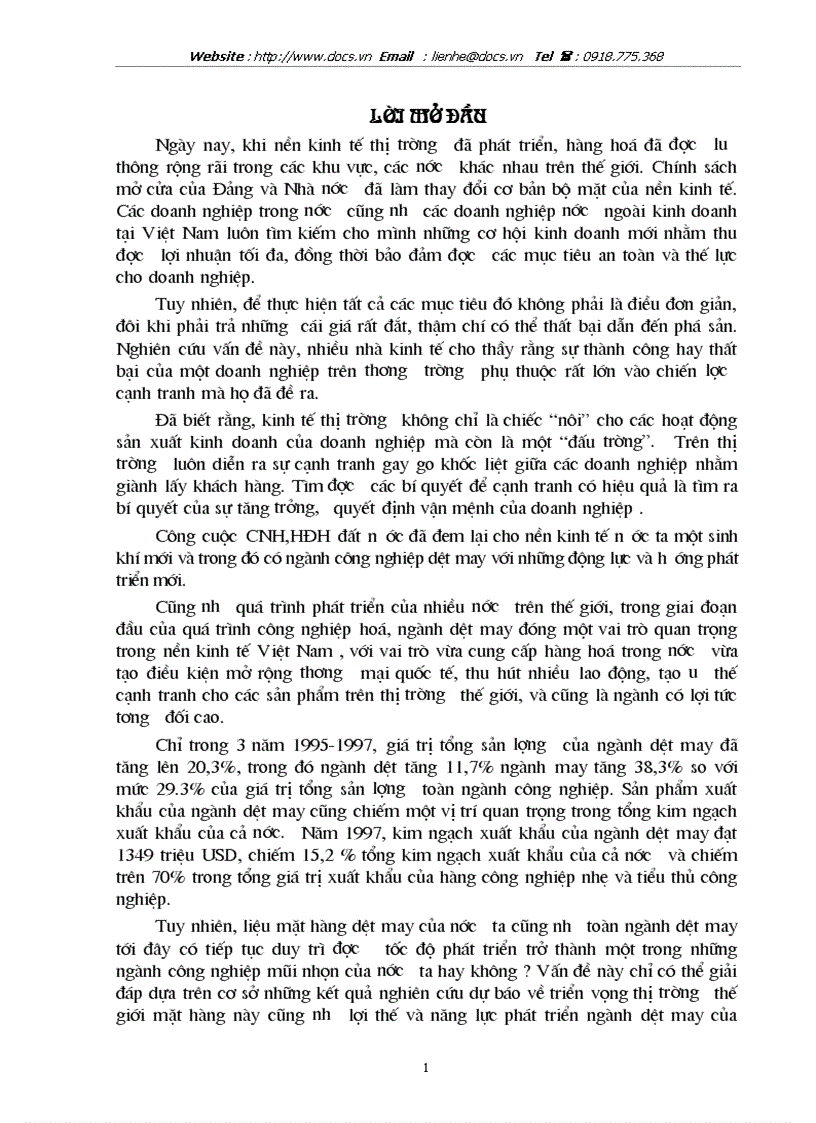 1số biện pháp nâng cao khả năng cạnh tranh của hàng dệt may Việt Nam trên thị trường thế giới