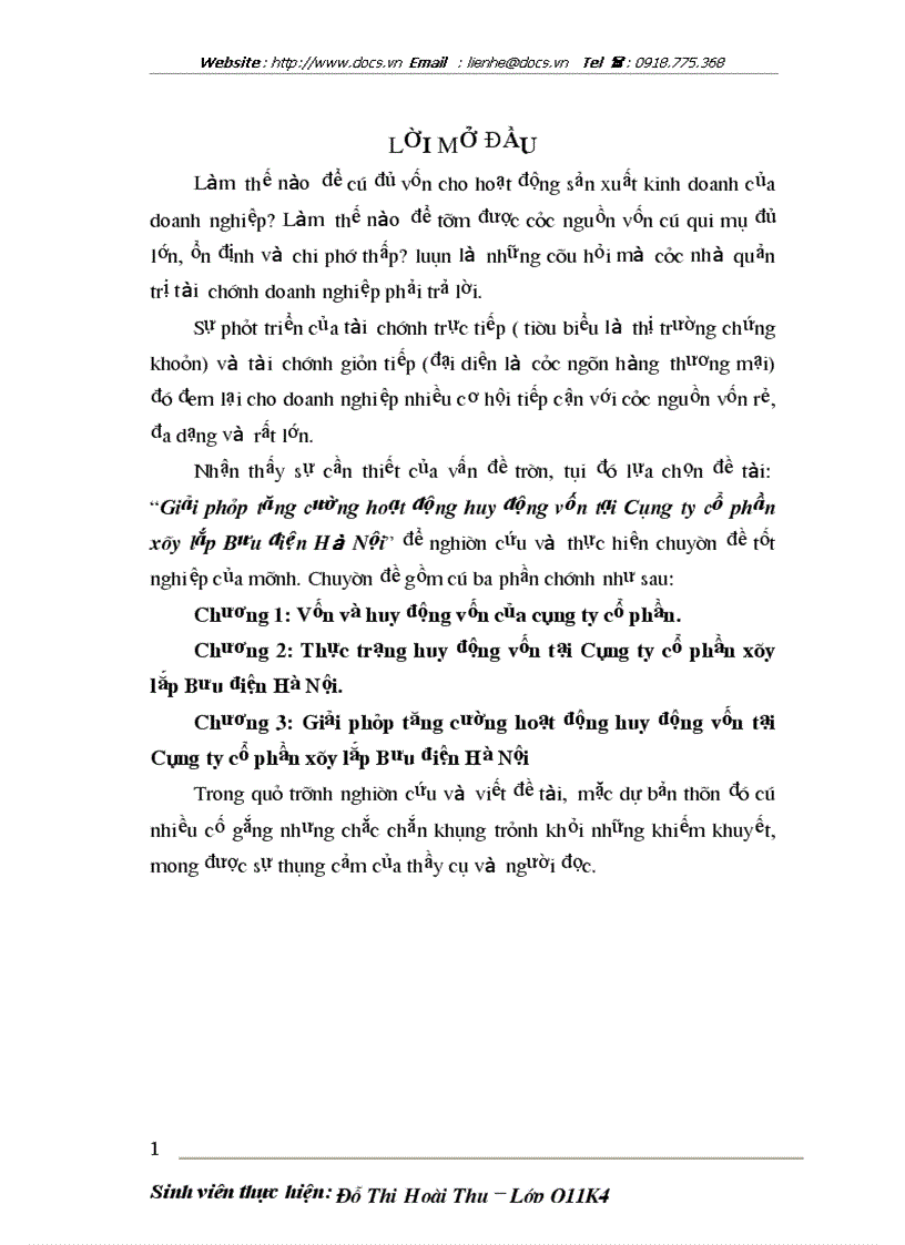 Giải pháp tăng cường hoạt động huy động vốn tại Công ty cổ phần xây lắp Bưu điện Hà Nội