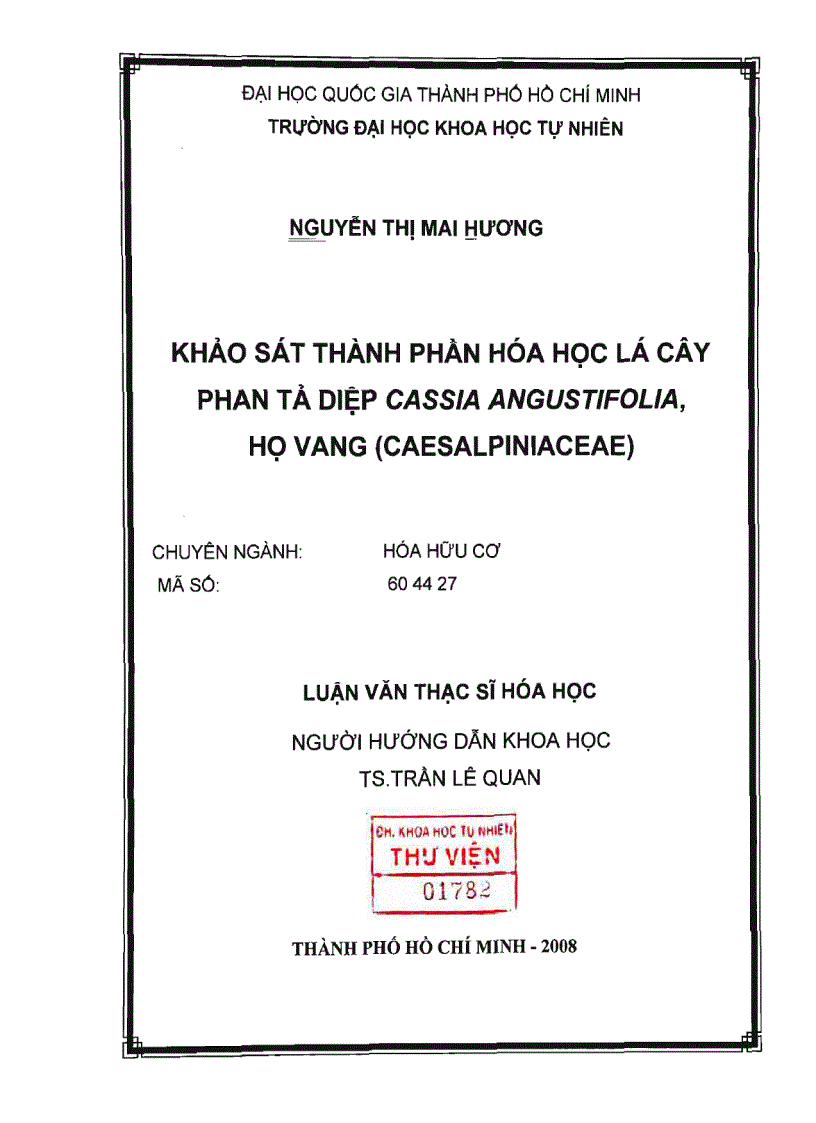 Khảo sát thành phần hóa học lá cây phan tả diệp cassia angustifolia họ vang caesalpiniaceae