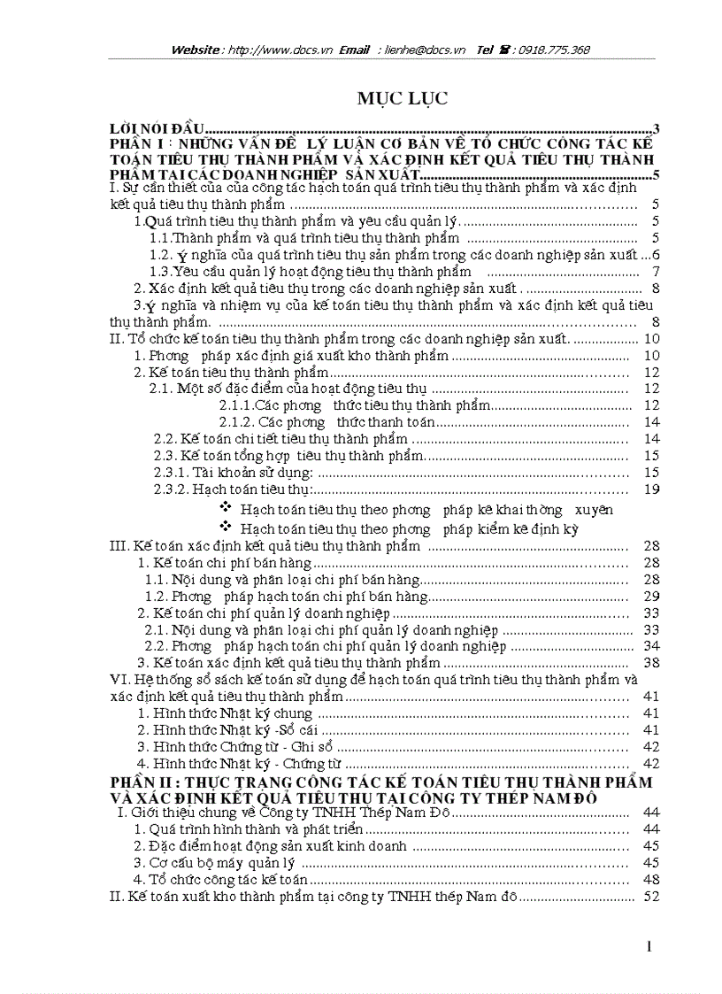Hoàn thiện công tác kế toán tiêu thụ thành phẩm và xác định kết quả tiêu thụ thành phẩm tại Công ty TNHH thép Nam Đô