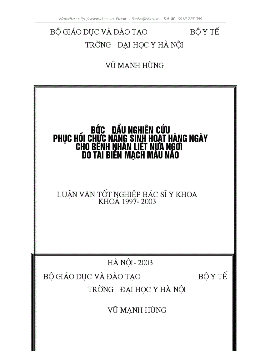 Bước đầu nghiên cứu phục hồi chức năng sinh hoạt hàng ngày cho bệnh nhân liệt nửa người do tai biến mạch máu não