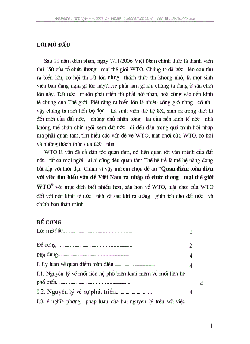 Quan điểm toàn diện với việc tìm hiểu vấn đề VN ra nhập tổ chức thương mại thế giới WTO