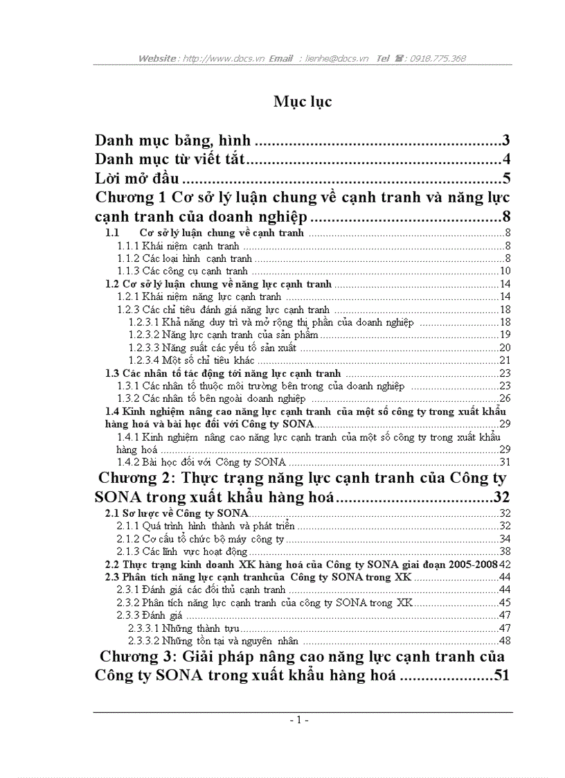 Nâng cao năng lực cạnh tranh của Công ty cung ứng nhân lực quốc tế và thương mại SONA trong xuất khẩu hàng hoá