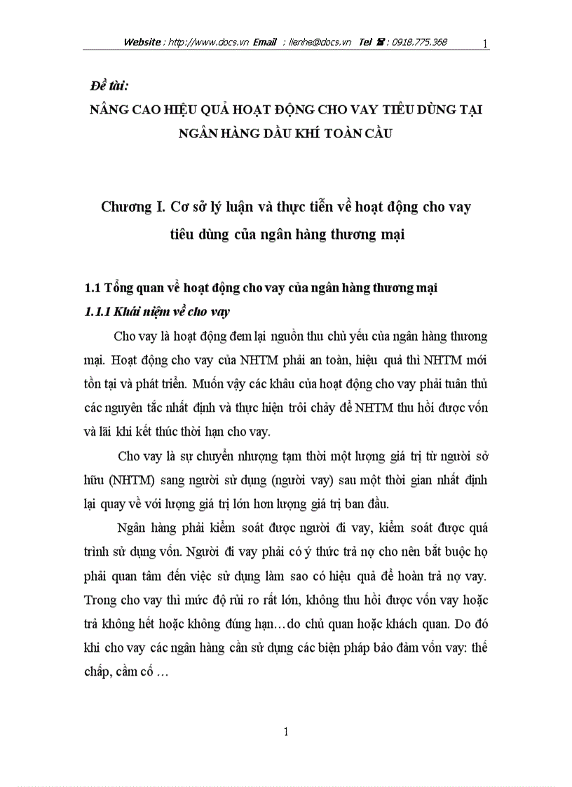 Nâng cao hiệu quả hoạt động cho vay tiêu dùng tại ngân hàng dầu khí toàn cầu