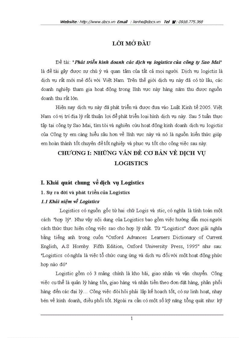 Phát triển kinh doanh các dịch vụ logistics của công ty Sao Mai