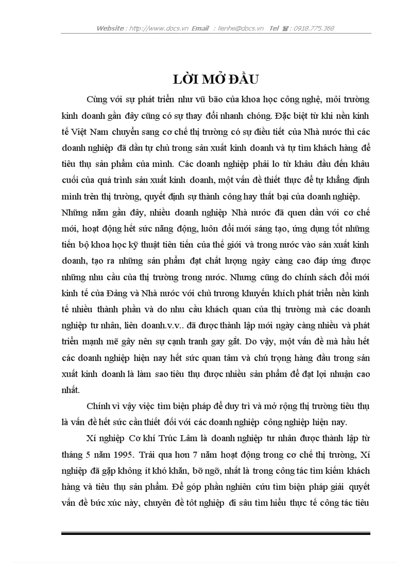 Một số biện pháp nhằm mở rộng thị trường tiêu thụ sản phẩm ở Xí nghiệp cơ khí Trúc Lâm