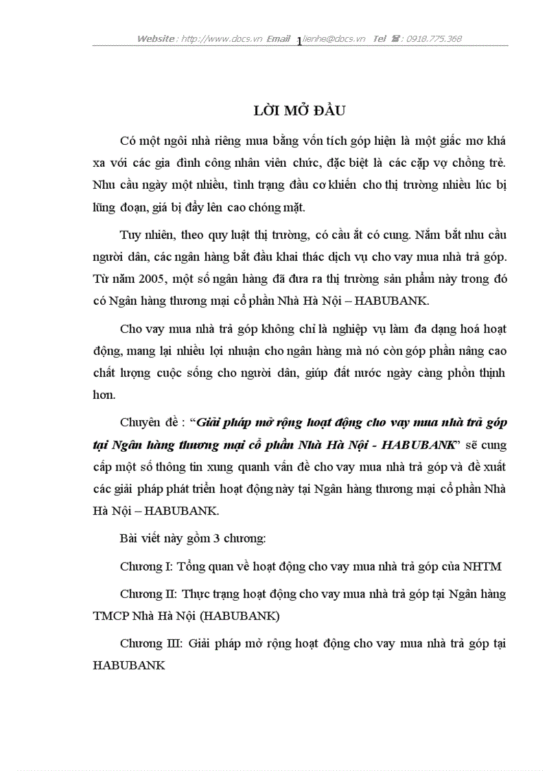 Giải pháp mở rộng hoạt động cho vay mua nhà trả góp tại Ngân hàng thương mại cổ phần Nhà Hà Nội HABUBANK