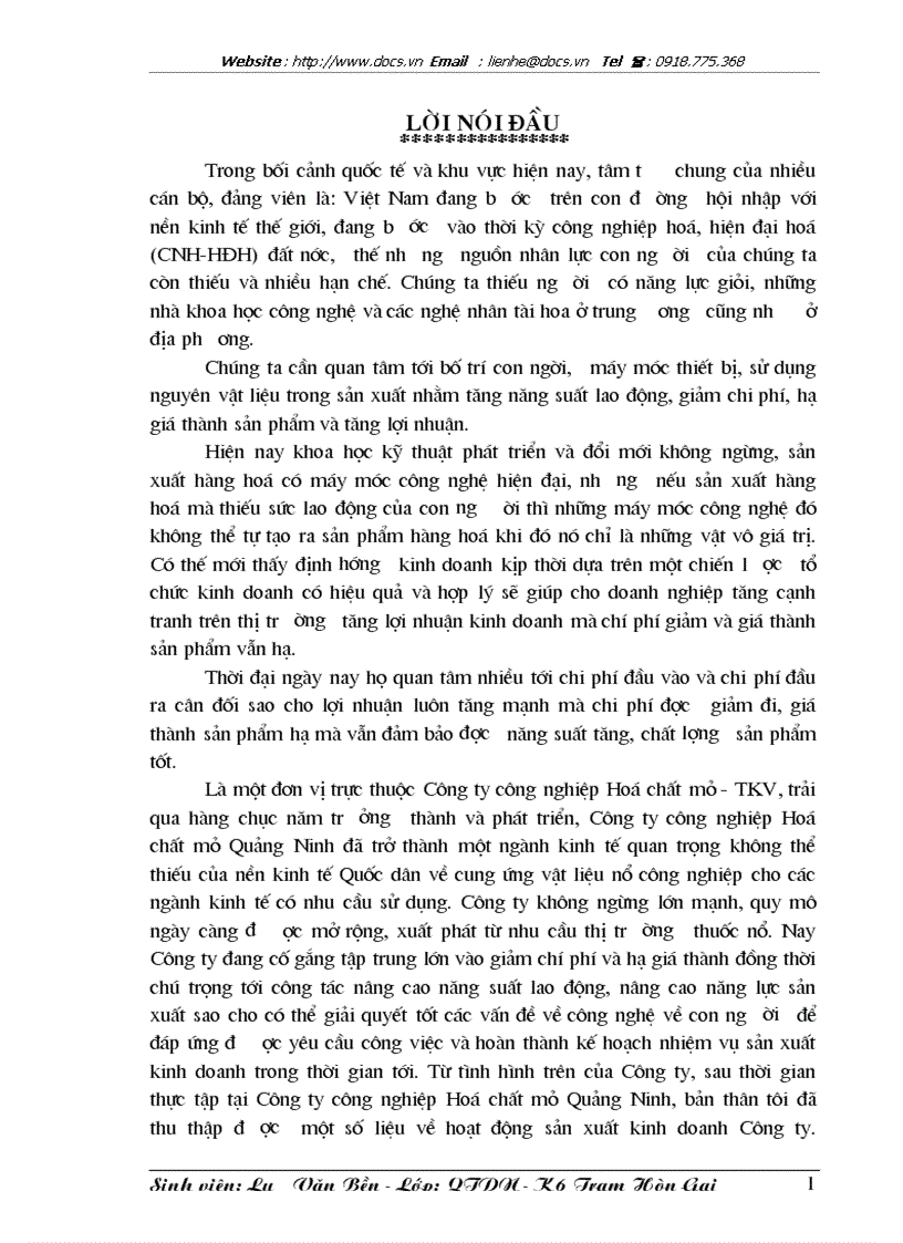 Kế hoạch giá thành sản phẩm thuốc nổ AH1 tại Công ty công nghiệp Hoá chất mỏ Quảng Ninh