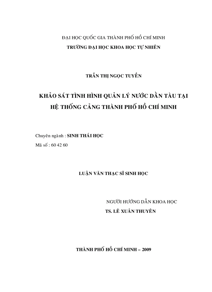 Quản lý tình hình quản lý nước dằn tàu tại hệ thống cảng thành phố hồ chí minh