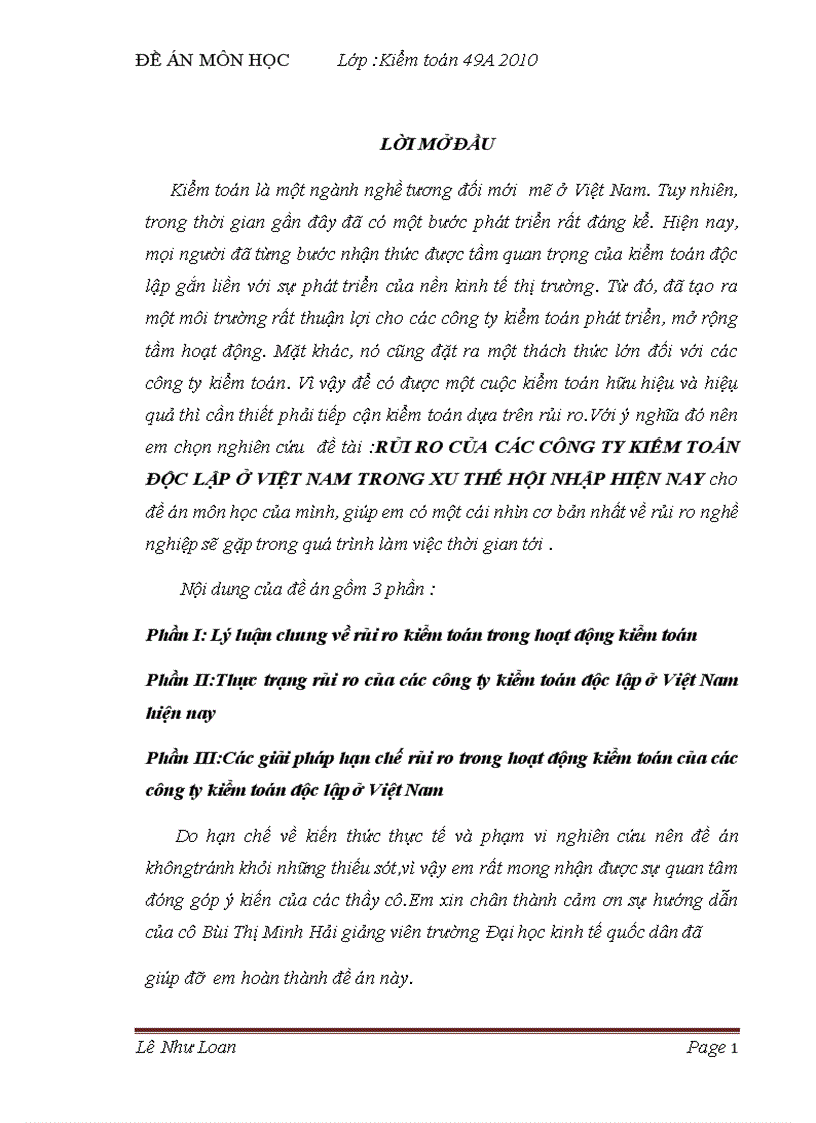 Rủi ro của các công ty kiểm toán độc lập ở việt nam trong xu thế hội nhập hiện nay