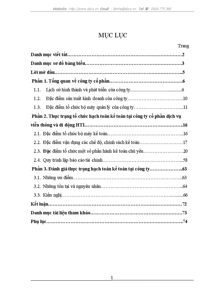 Thực trạng tổ chức hạch toán kế toán tại C ty CP dịch vụ viễn thông di động HTI lt kiến tập gt
