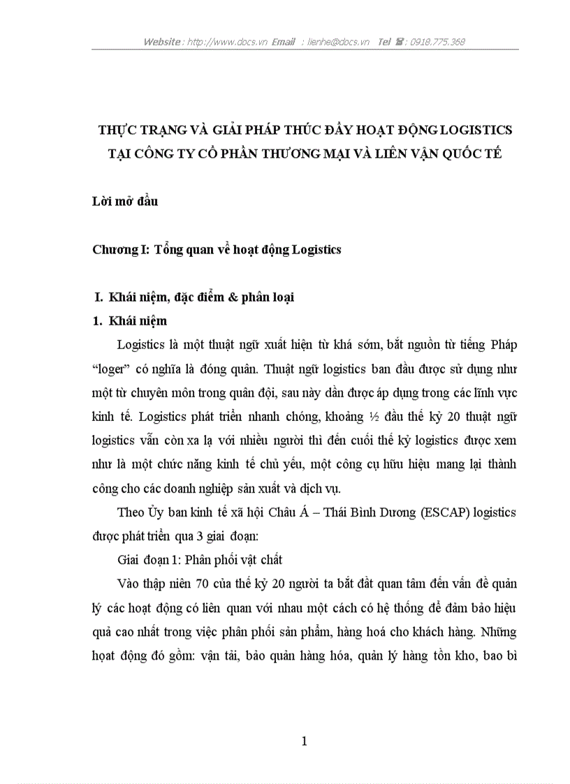 Thực trạng và giải pháp thúc đẩy hoạt động logistics tại công ty cổ phần thương mại và liên vận quốc tế