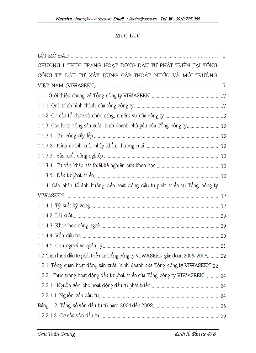 Hoạt động đầu tư phát triển tại Tổng Công ty VIWASEEN Thực trạng và giải pháp