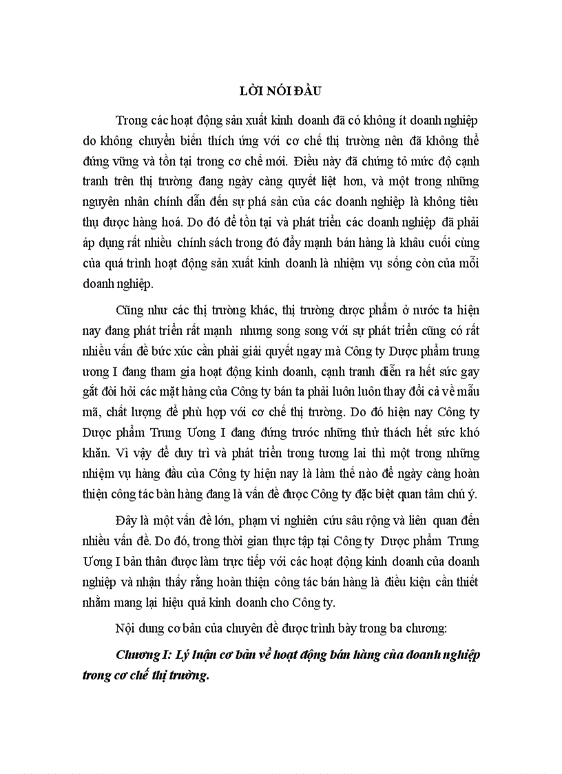 Những giải pháp nhằm đẩy mạnh bán hàng trong kinh doanh thương mại ở Công ty Dược phẩm Trung Ương I