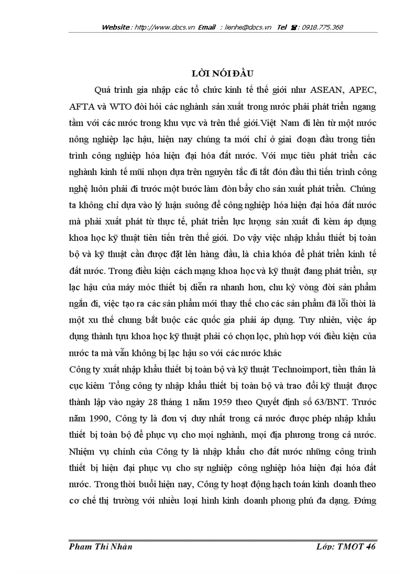 Thực trạng và giải pháp nâng cao hiệu quả hoạt động nhập khẩu ủy thác thiết bị toàn bộ tại công ty xuất nhập khẩu thiết bị toàn bộ và kỹ thuật Technoi