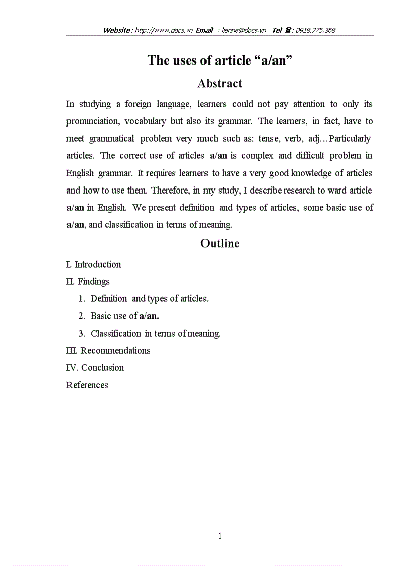The uses of article a an Abstract