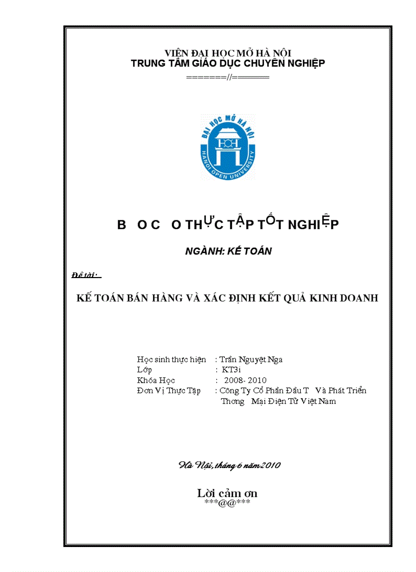 Kế toán bán hàng và xác định kết quả kinh doanh