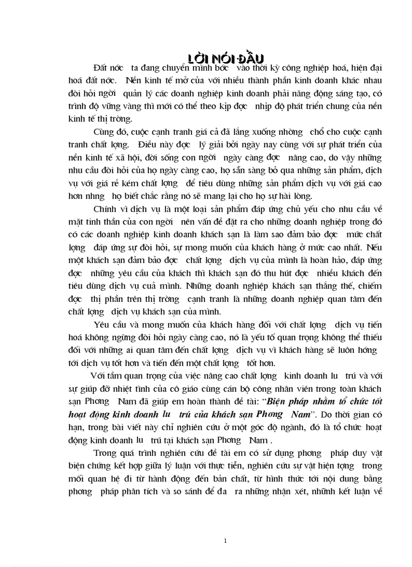 Biện pháp nhằm tổ chức tốt hoạt động kinh doanh lưu trú của khách sạn Phương Nam