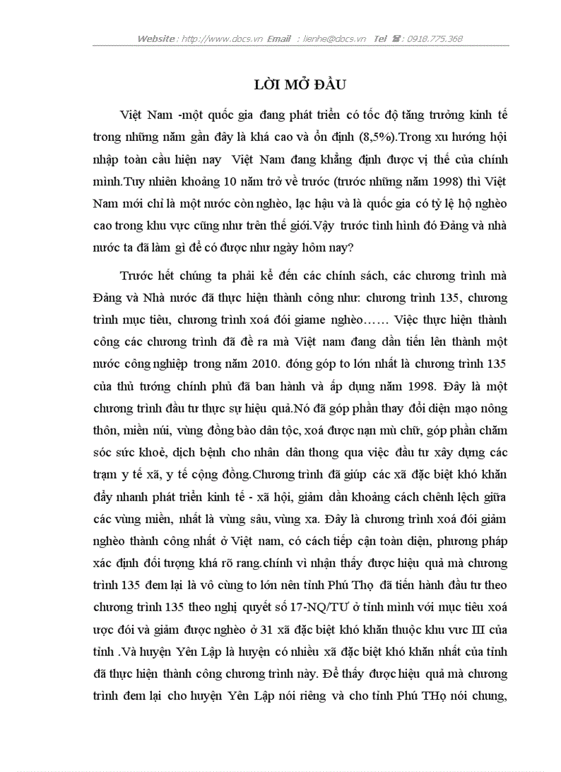 Tình hình đầu tư theo chương trình 135 ở huyện Yên Lập