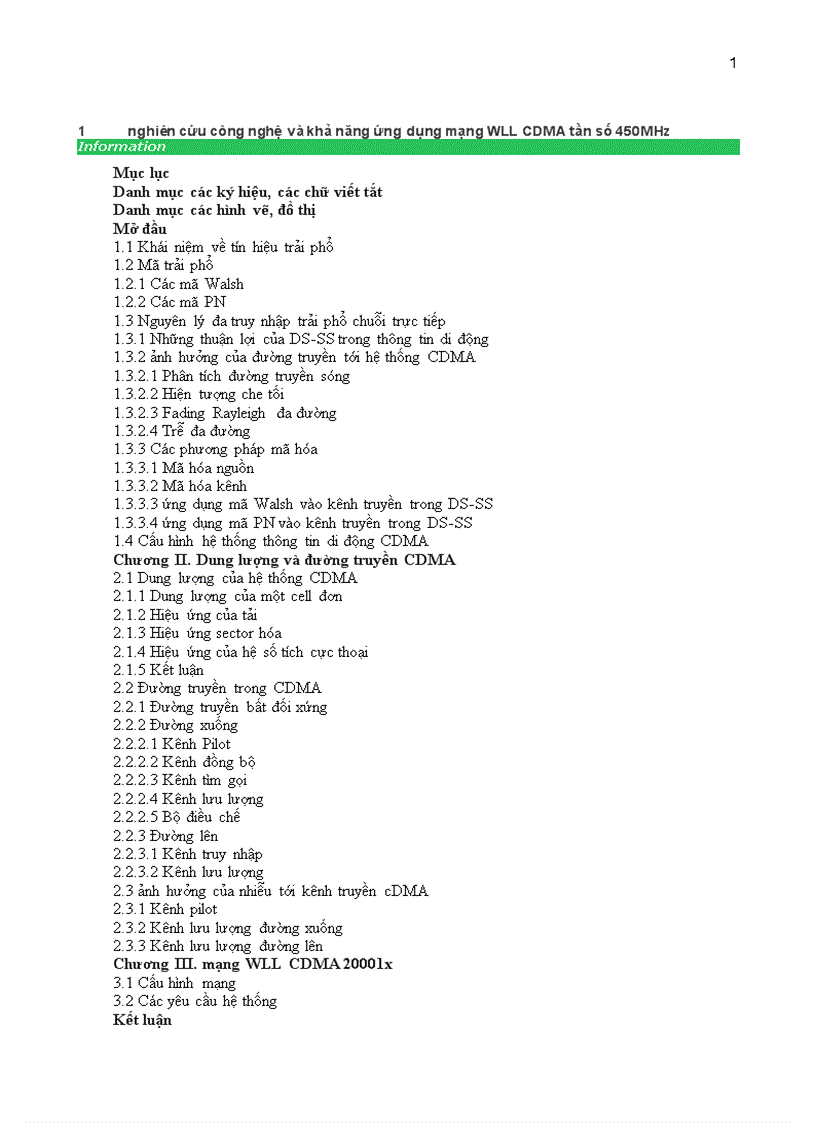 Nghiên cứu công nghệ và khả năng ứng dụng mạng WLL CDMA tần số 450MHz
