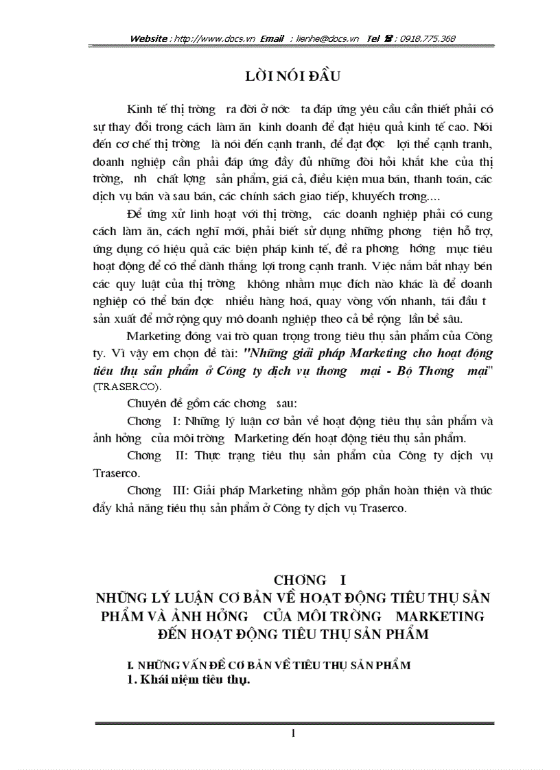 Những giải pháp Marketing cho hoạt động tiêu thụ sản phẩm ở Công ty dịch vụ thương mại Bộ Thương mạ