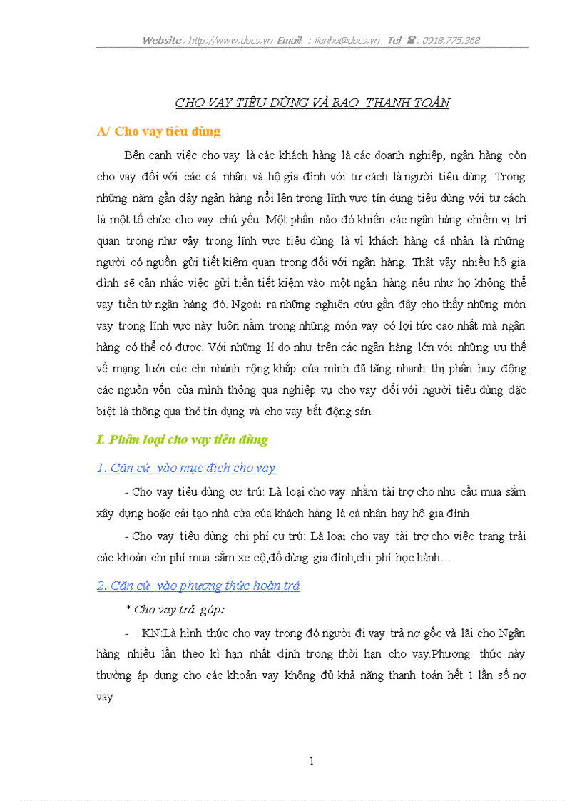 Cho vay tiêu dùng và bao thanh toán