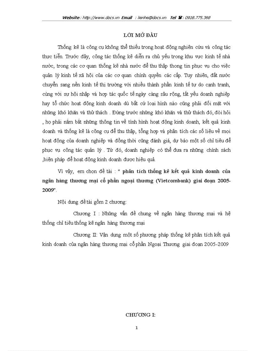 Phân tích thống kê kết quả kinh doanh của ngân hàng thương mại cổ phần ngoại thương Vietcombank giai đoạn 2005 2009