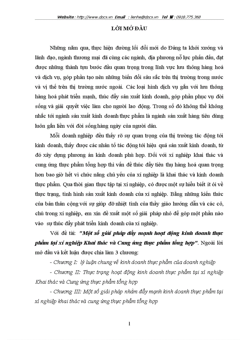Một số giải pháp nhằm đẩy mạnh kinh doanh thực phẩm tại xí nghiệp khai thác và cung ứng thực phẩm