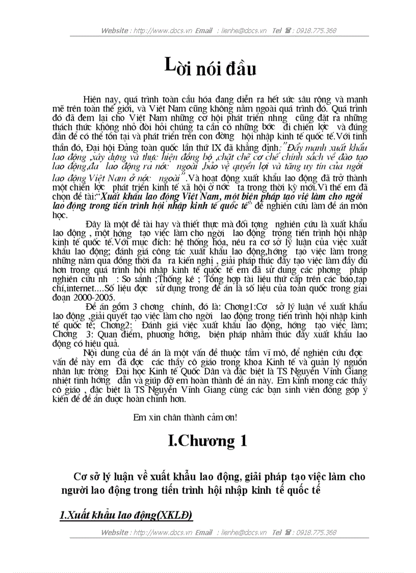 Xuất khẩu lao động Việt Nam một biện pháp tạo việ làm cho người lao động trong tiến trình hội nhập kinh tế quốc tế