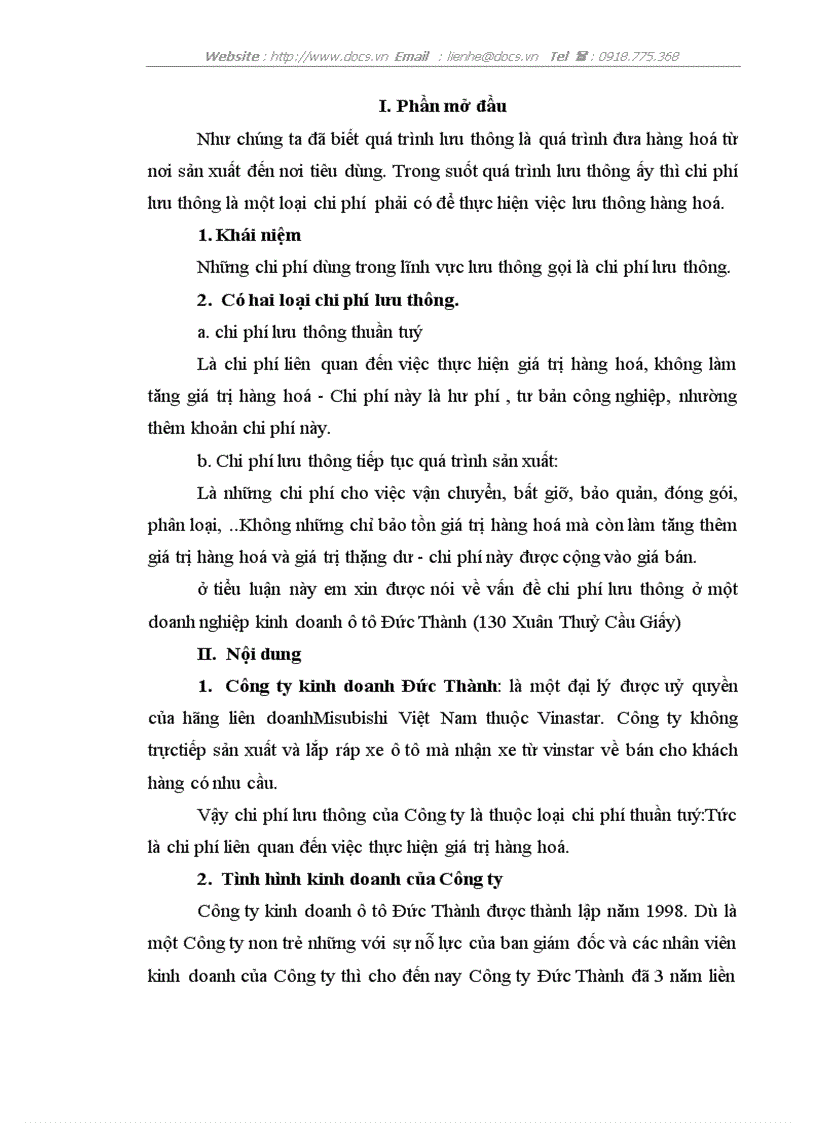 Chi phí lưu thông trong doanh nghiệp kinh doanh ô tô Đức Thành