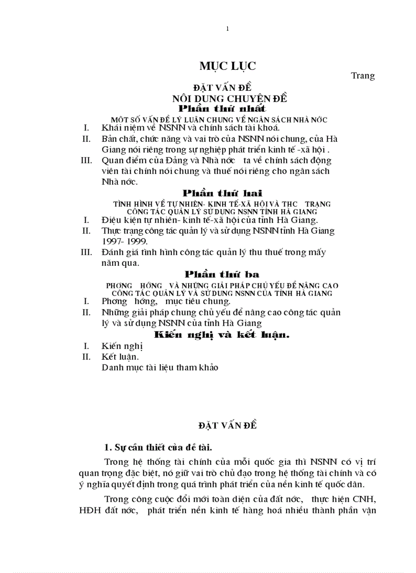 Tình hình về tự nhiên kinh tế xã hội và thưc trạng công tác quản lý sử dụng nsnn tỉnh hà giang