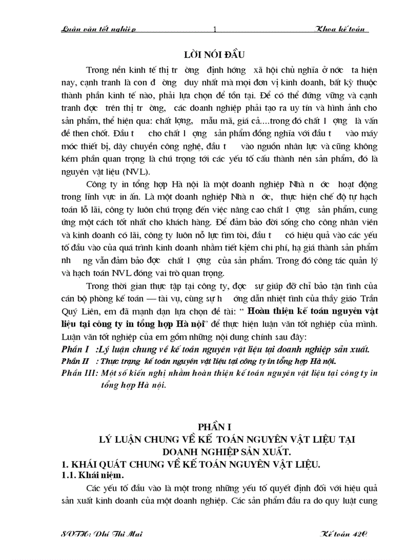 Một số kiến nghị nhằm hoàn thiện kế toán nguyên vật liệu tại công ty in tổng hợp Hà Nội
