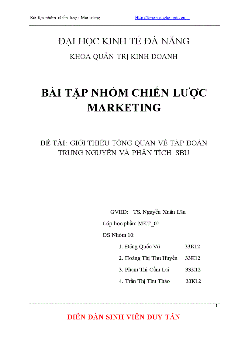 Giới thiệu tổng quan về tập đoàn trung nguyên và phân tích sbu