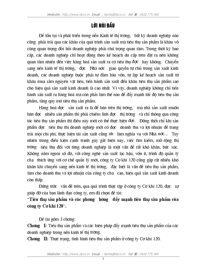 Tiêu thụ sản phẩm và các phương hướng đẩy mạnh tiêu thụ sản phẩm của công ty Cơ khí 120
