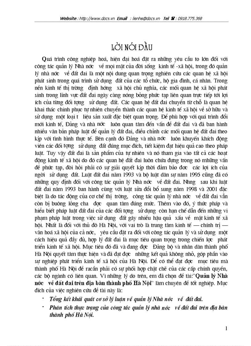 Quản lý Nhà nước về đất đai trên địa bàn thành phố Hà Nội