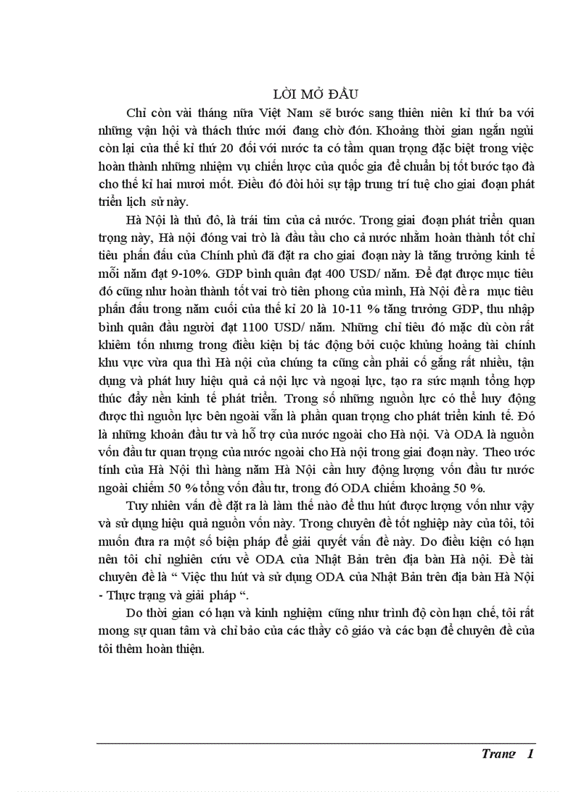 Việc thu hút và sử dụng ODA của Nhật Bản trên địa bàn Hà Nội Thực trạng và giải pháp