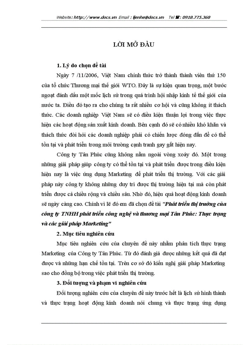 Phát triển thị trường của công ty TNHH phát triển công nghệ và thương mại Tân Phúc Thực trạng và các giải pháp Marketing