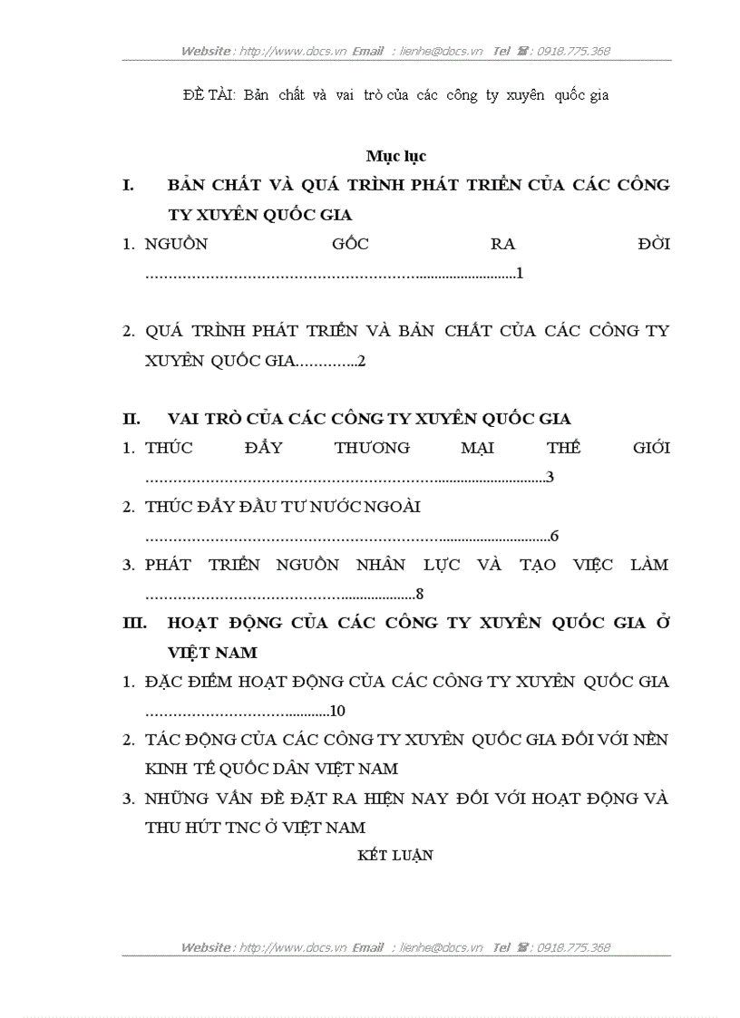 Bản chất và vai trò của các công ty xuyên quốc gia