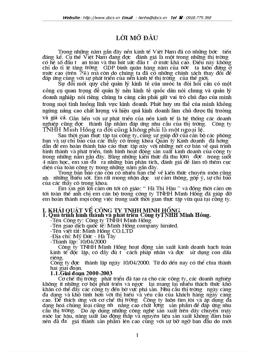 Tại Công ty TNHH Minh Hồng