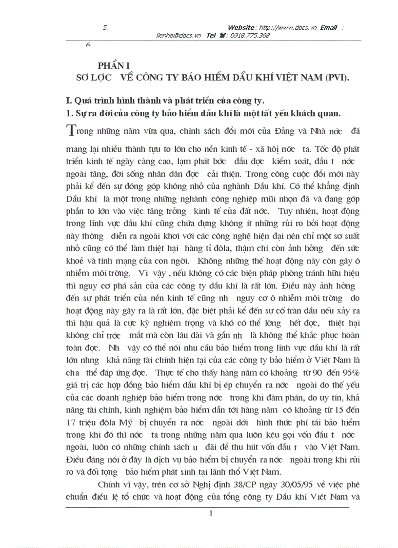 Báo cáo tổng hợp về CÔNG TY BẢO HIỂM DẦU KHÍ VIỆT NAM PVI