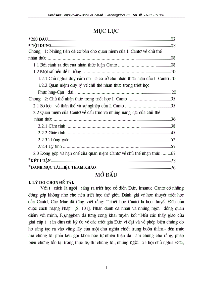 Chủ thể nhận thức trong triết học Cantơ