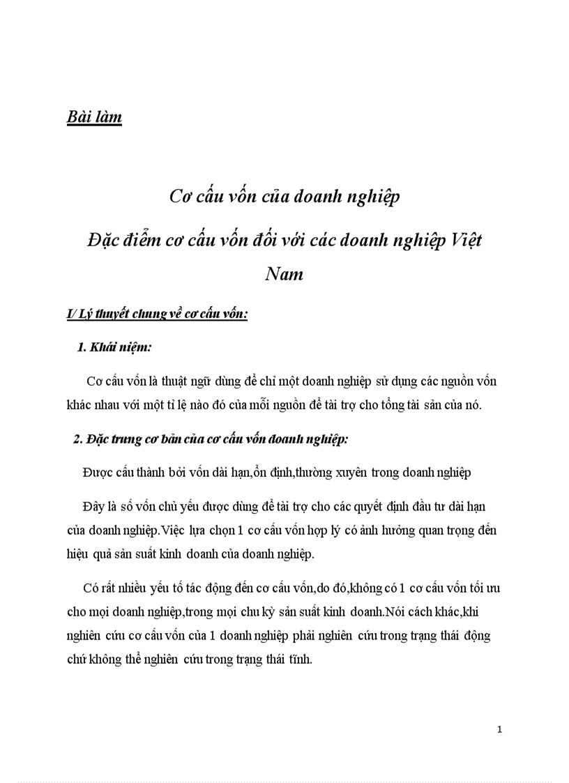 Cơ cấu vốn của doanh nghiệp Đặc điểm cơ cấu vốn đối với các doanh nghiệp Việt Nam