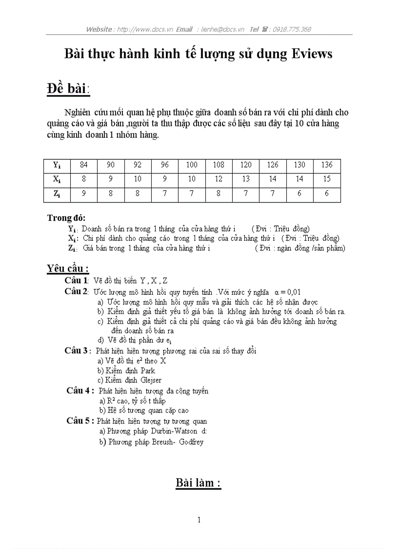 Bài thực hành kinh tế lượng sử dụng Eviews