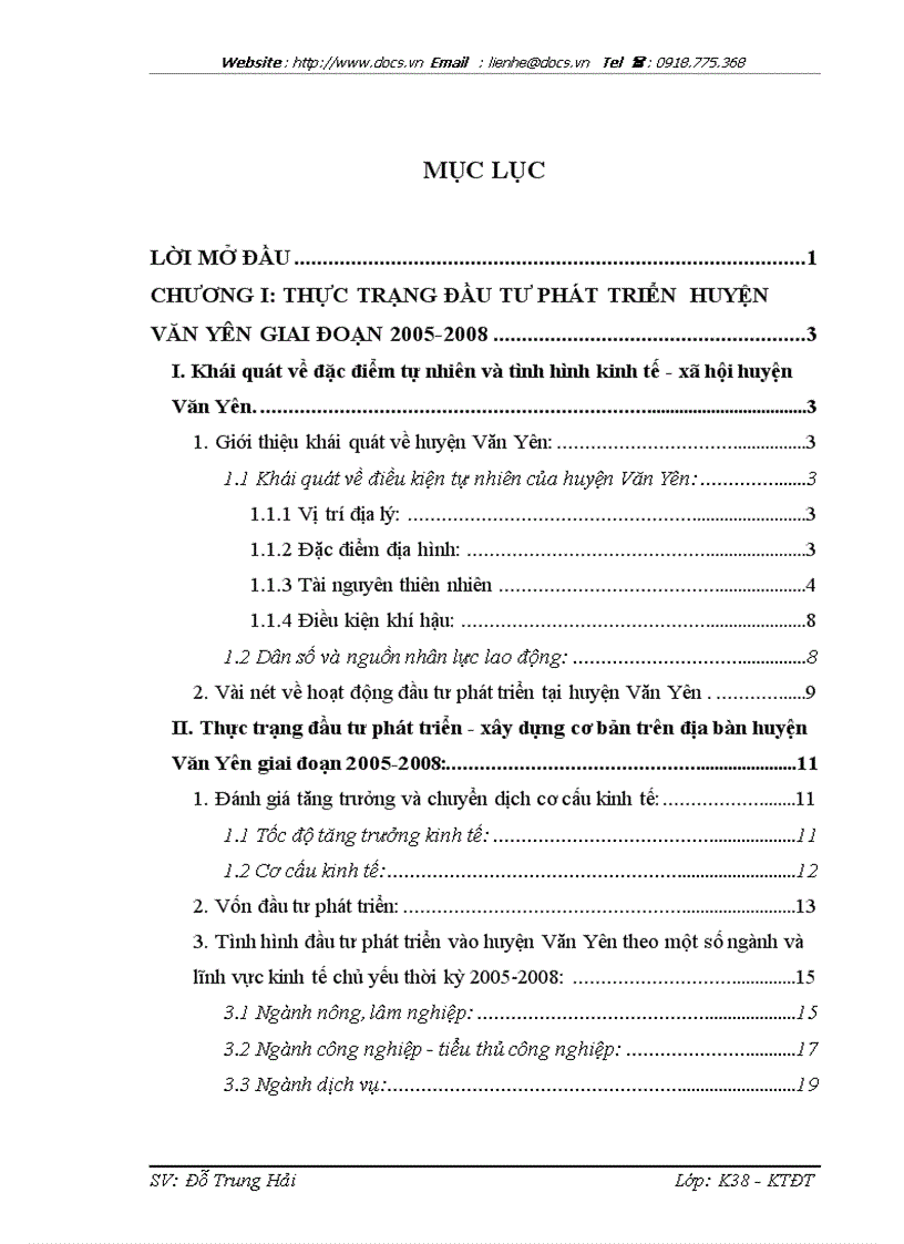 Đầu tư phát triển huyện Văn Yên giai đoạn 2005 2008 Thực trạng và giải pháp